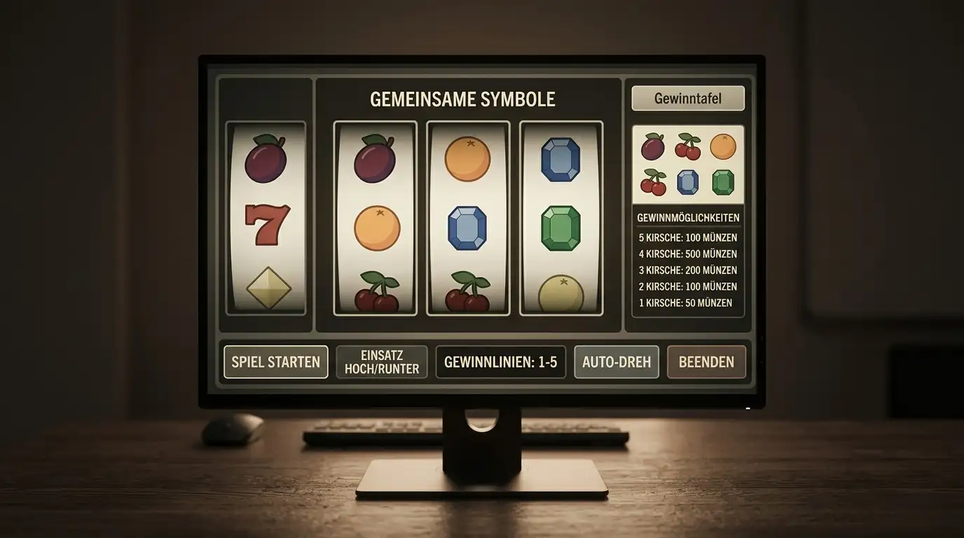 Neutrale Spielautomaten-Walzen ohne Markenzeichen auf einem Monitor