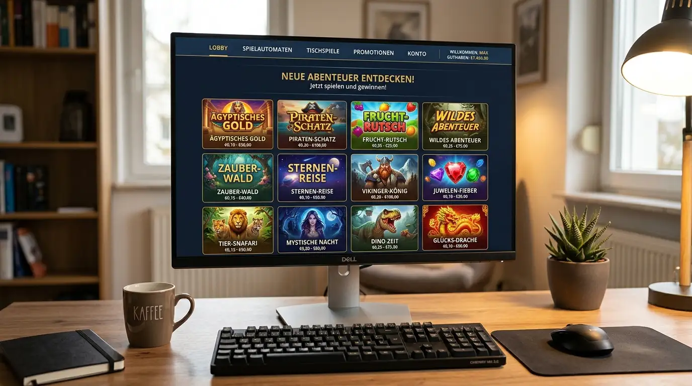 StarGames-Spielothek-Interface mit Novoline-Slots auf Desktop-Bildschirm