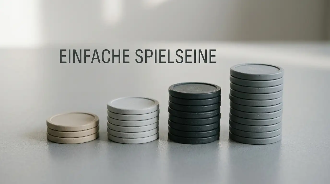 Symbolische Spielmarken in verschiedenen Wertstufen ohne Zahlenaufdruck auf einer neutralen Fläche