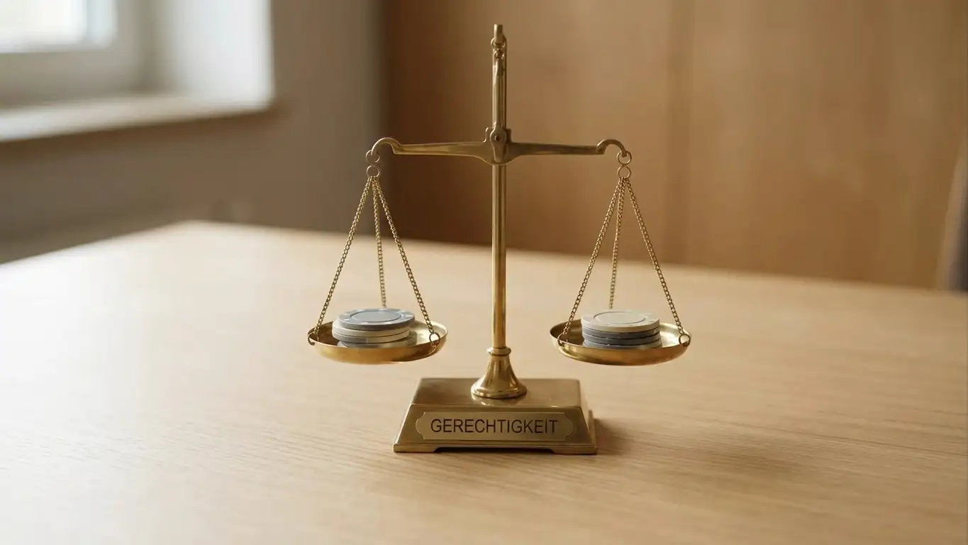 Ruhige Waage mit Spielmarken auf beiden Seiten als Symbol für faire Umsatzbedingungen