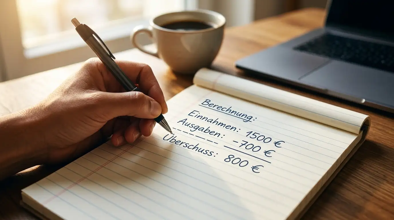 Notizblock mit handschriftlicher Umsatzrechnung zu einem Bonus ohne Einzahlung