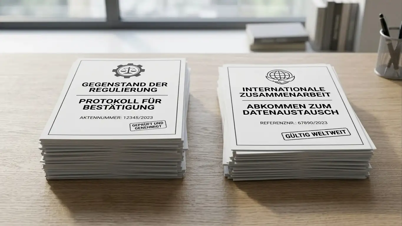 Zwei Dokumentenstapel nebeneinander auf sauberem Schreibtisch