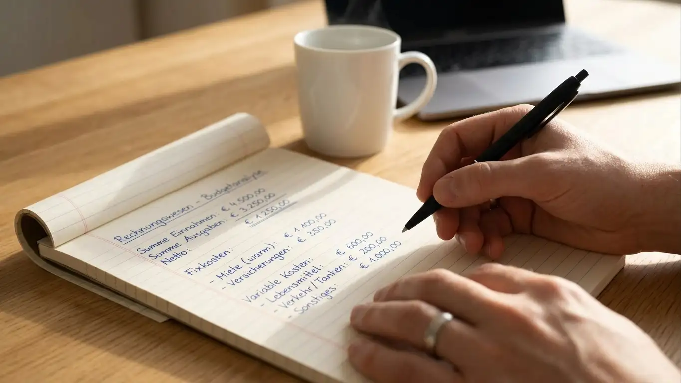 Notizblock mit handschriftlicher Rechnung zu Bonusguthaben und Umsatz