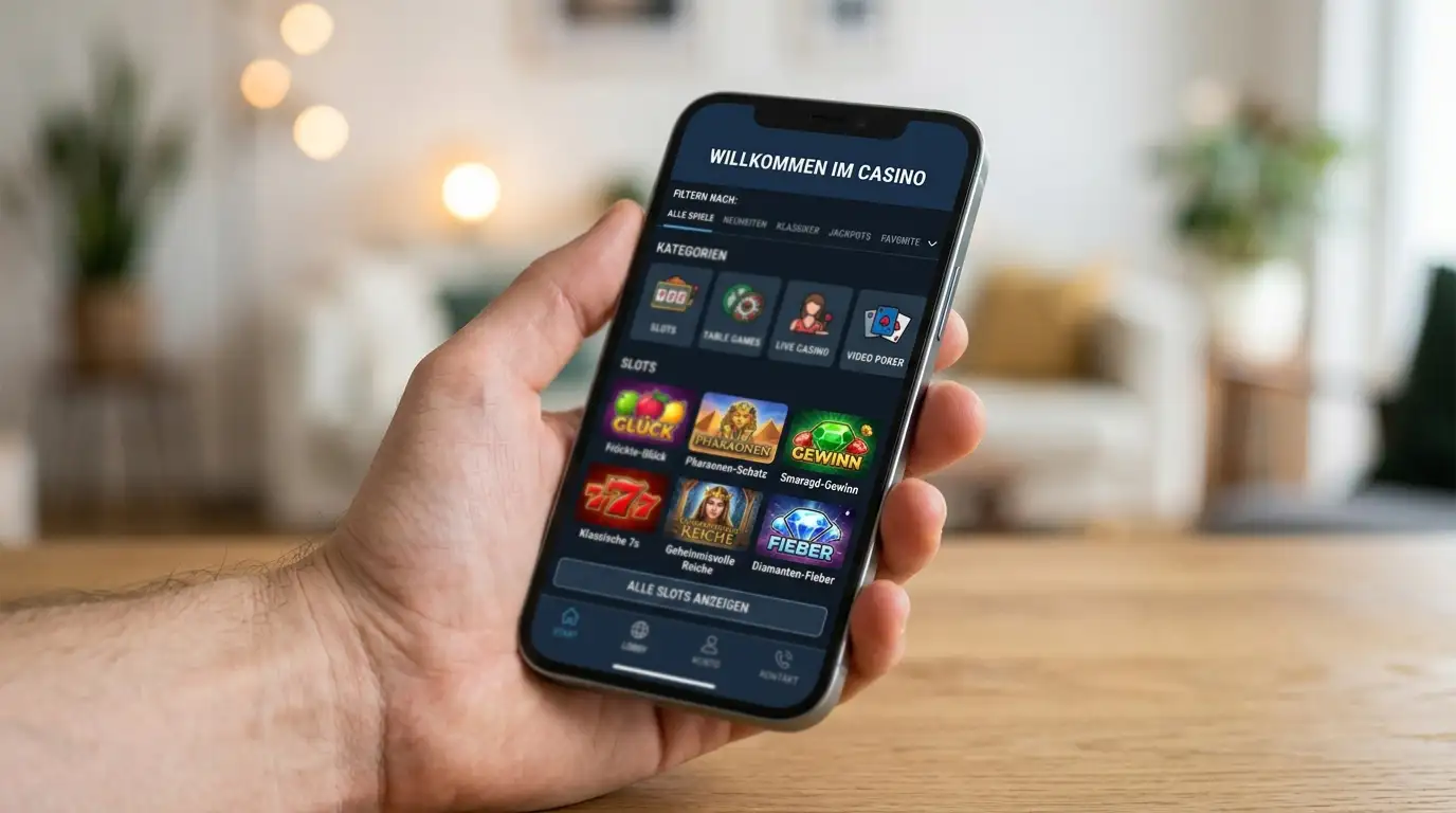 Wunderino-App auf Smartphone mit Slot-Auswahl und Filter-Optionen