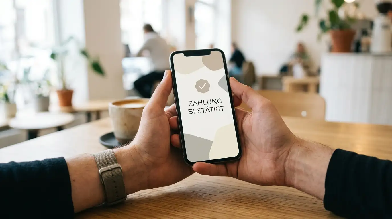 Hand am Smartphone mit einer Bezahlseite eines deutschen Online Casinos